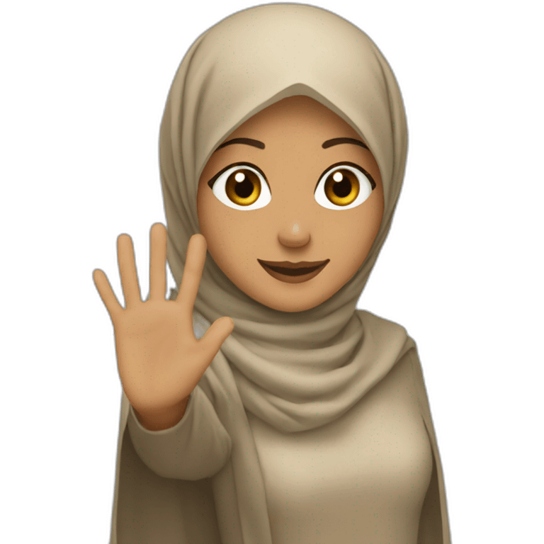 Hijabi girl tan waving her hand emoji