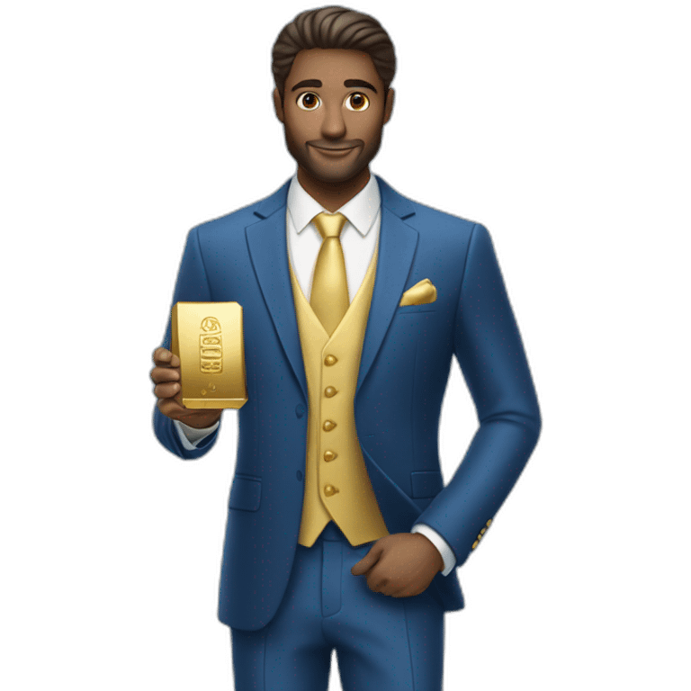 Posh-man-with-blue-suit-offering-goldbar emoji