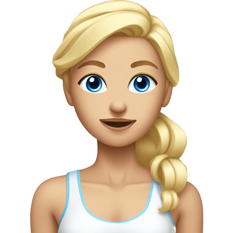 skin care, blonde girl with Blue Eyes and Muscles, half body sight emoji