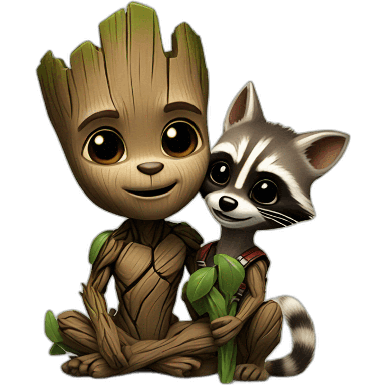 baby groot and rocket racoon emoji