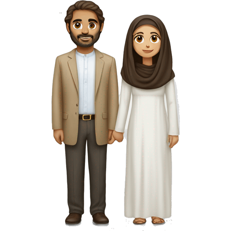 A wheat-haired woman with long brown hair with a long white Emirati husband emoji