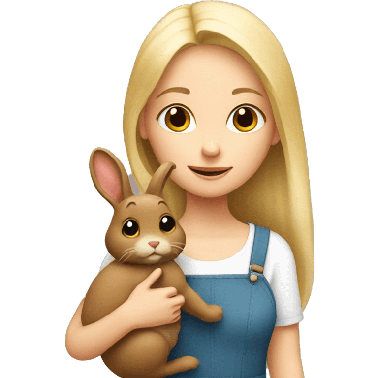 Blonde girl holding brown bunny  emoji