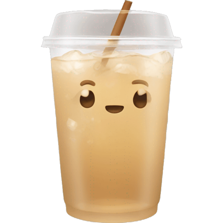 Clear tumblr cup with light brown drink and ice emoji