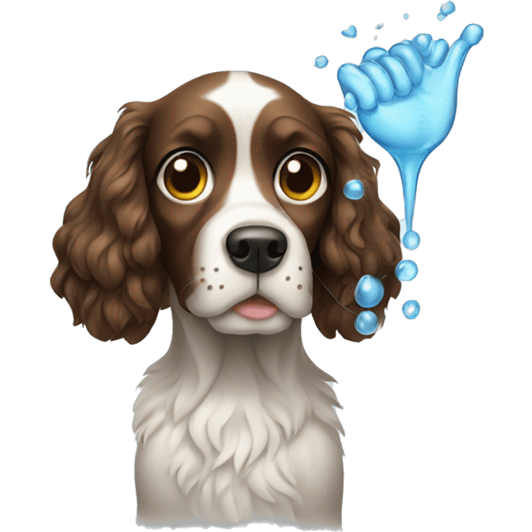 spaniel with glass spray in hands emoji