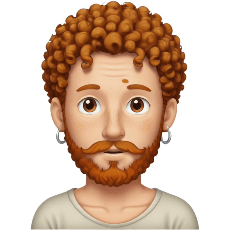 White man with freckles, curly hair, beard and earring on his nose emoji