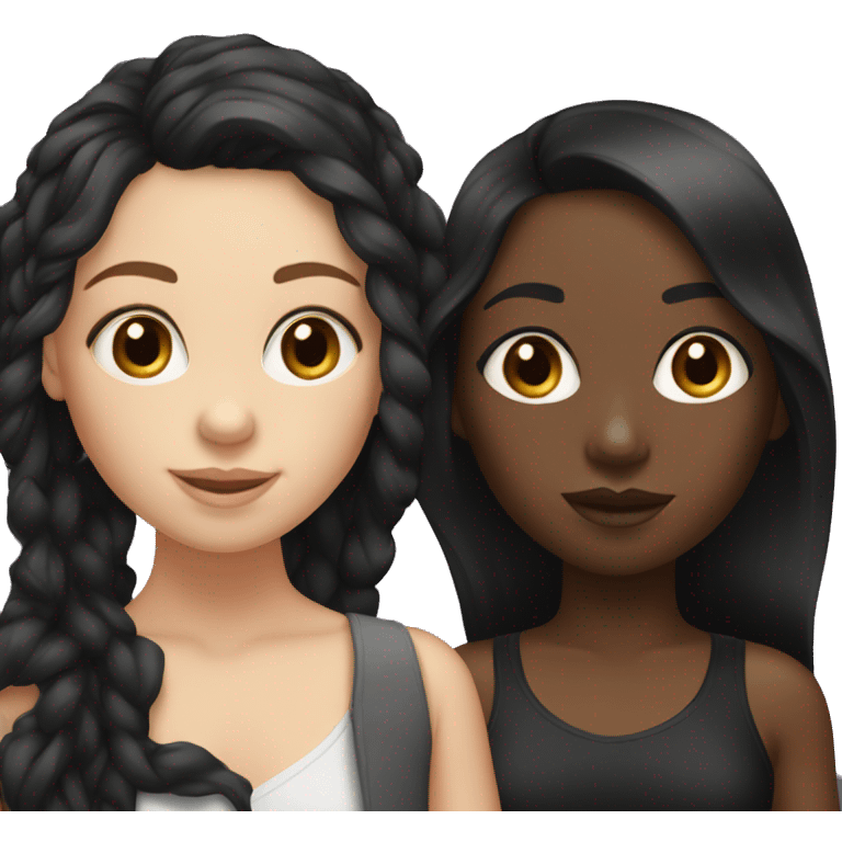 1 black girl and 2 white girls trio with all black hair emoji