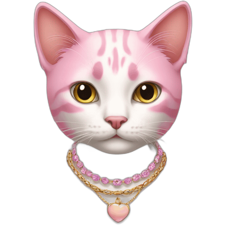 Cat with a necklace and pink hair emoji