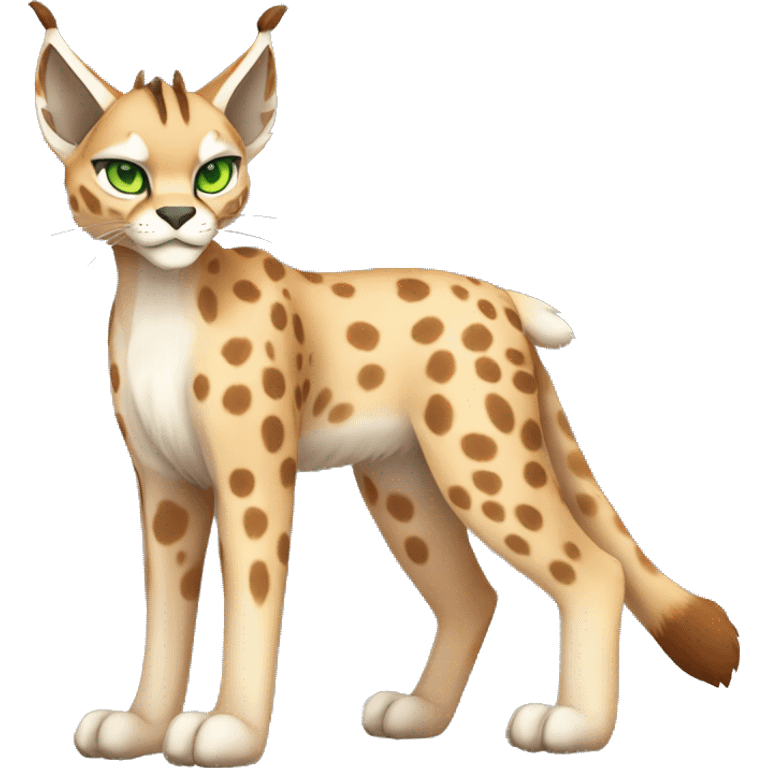 spotted Lynx-Caracal-Fakemon-hybrid with orange points, green eyes, and brown toes full body emoji