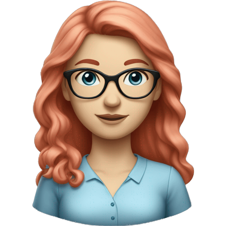 White-girl-with-long-hair-red-head-blue-eyes-wearing-glasses-blouse-formal-pink emoji