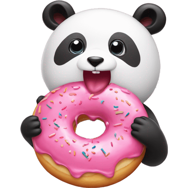 pink panda eating pink donut with sprinkles  emoji