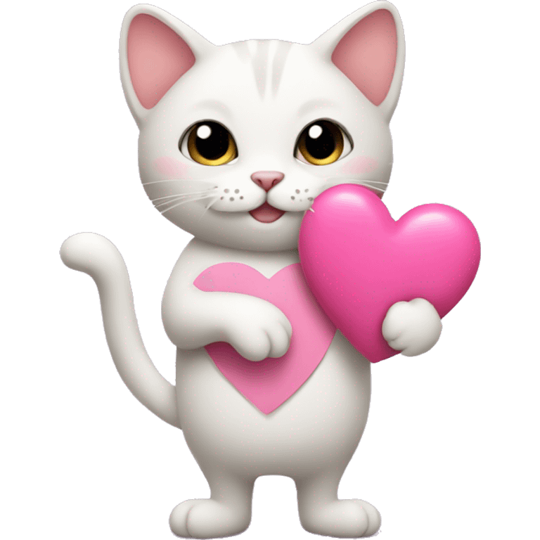 cat holding a pink heart emoji