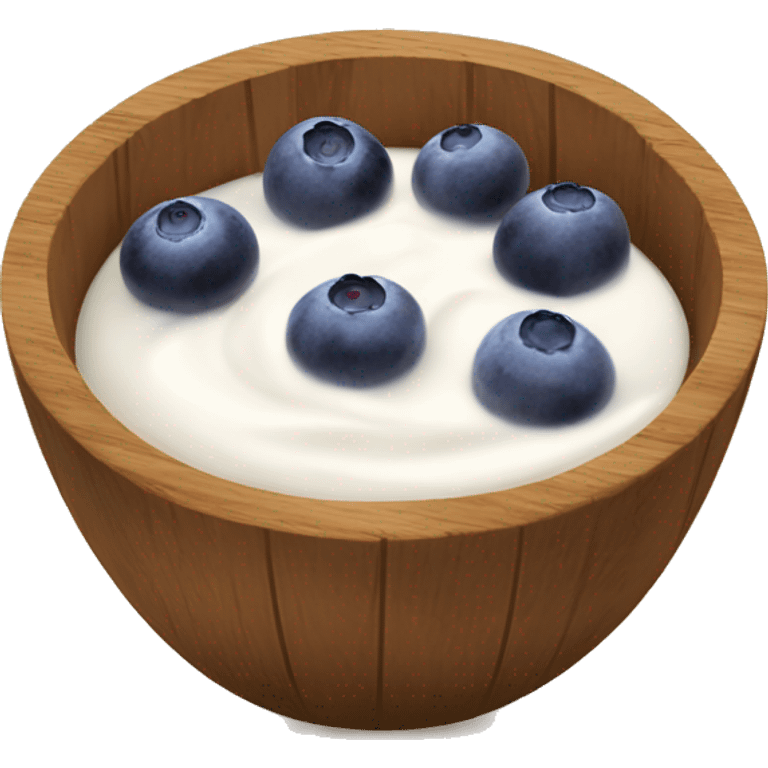 Yogurt with blueberries inside a wooden bolw emoji