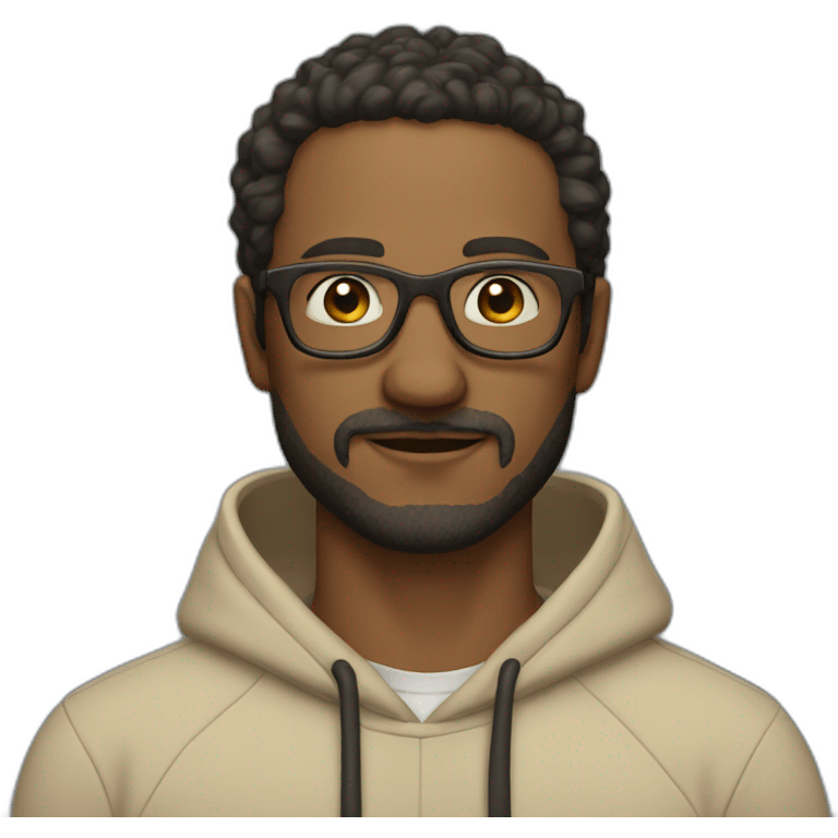 Man with patchy beard wearing glasses in a beige hoodie  emoji