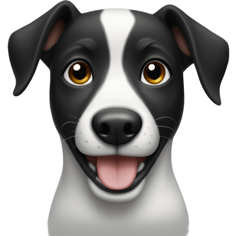 Black and white dog smiling  emoji