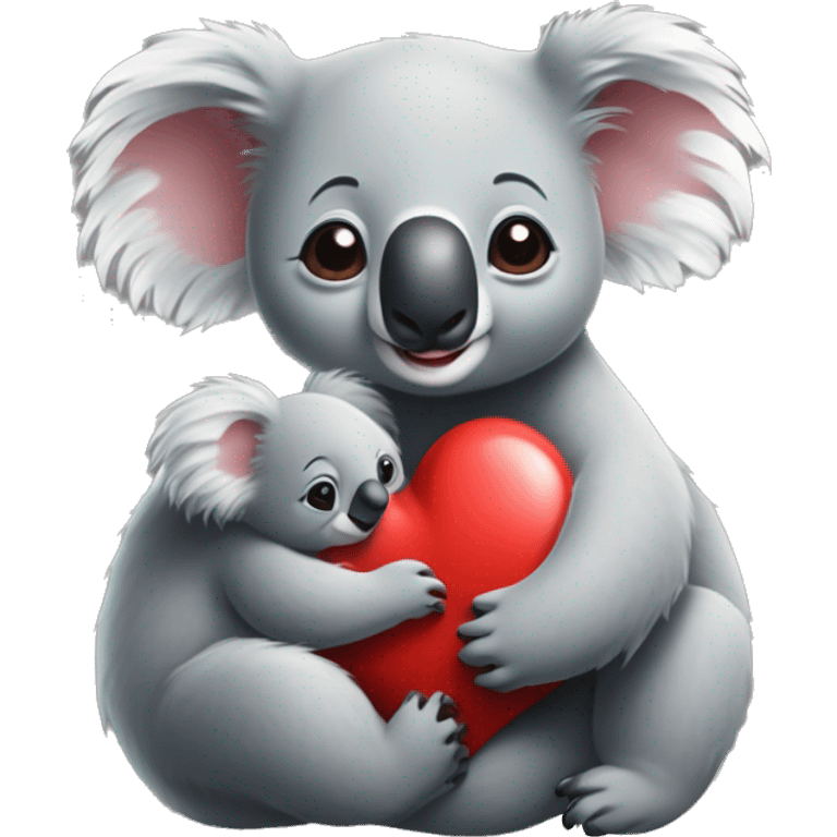  Realistic Mama koala hugging baby koala both smiling, red heart on top emoji