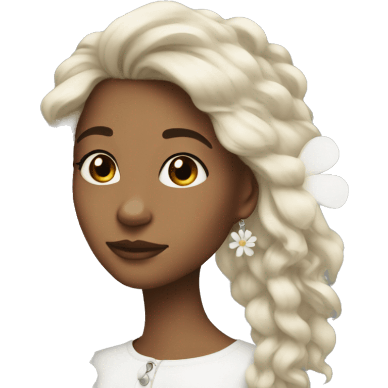 Medium Hair Girl with big white flower earrings emoji