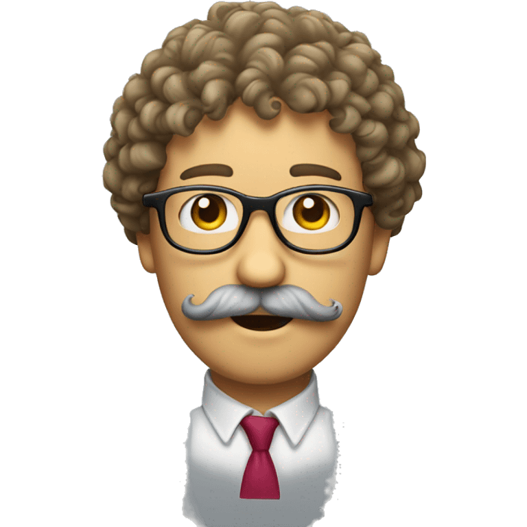 curly hair and mustache, glasses,  emoji