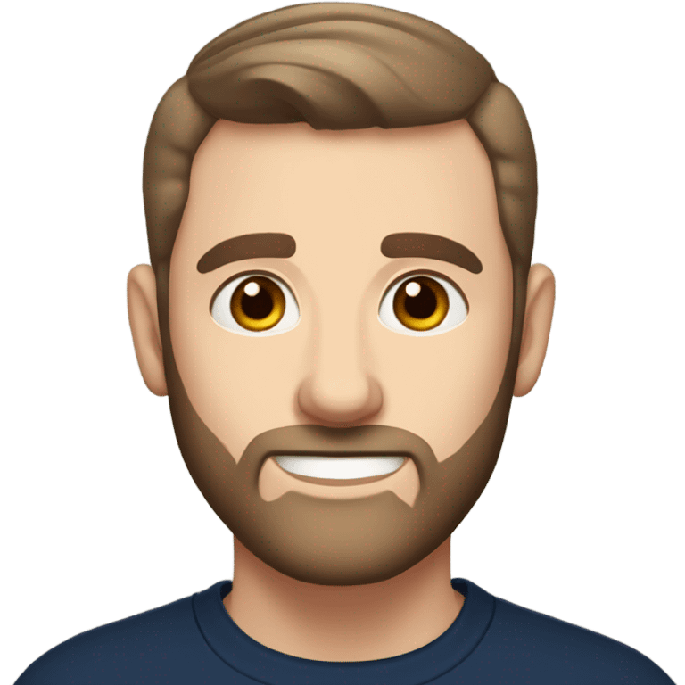 irish man light blue eyes, brown short receding hair and short beard, wearing a smart navy blue jumper. emoji