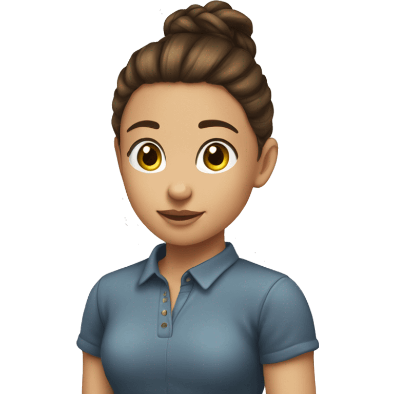 young girl with brunette hair tied up in a high pony tail and brunette hair,  emoji