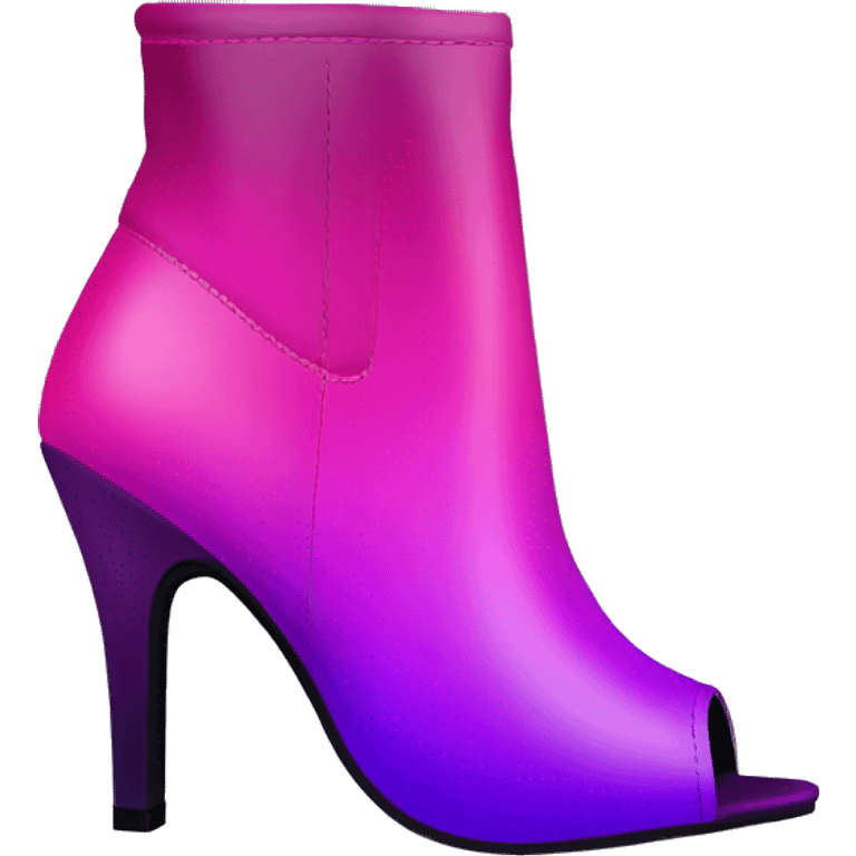 Realistic isolated front top view of a Pair of magenta to purple ombre higH heel peep toe bootie boots. emoji