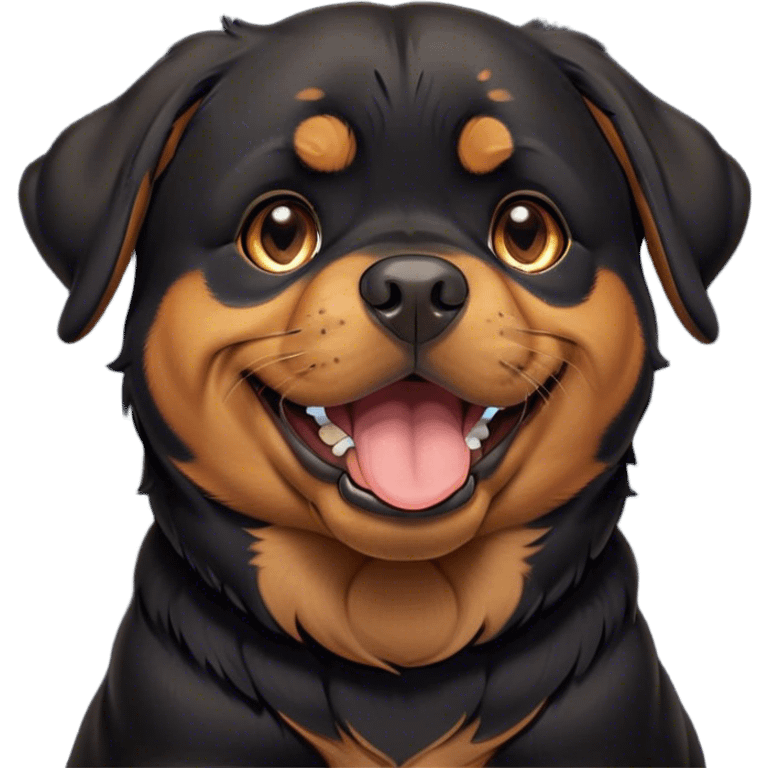 Cinematic Cute Yawning Rottweiler Portrait Emoji, Head tilted slightly with a dramatic, wide-open yawn, showcasing a sleek black coat with prominent tan markings, floppy ears slightly drooping, round brown eyes barely open in drowsy contentment, Simplified yet irresistibly adorable features, highly detailed, glowing with a soft, cozy glow, high shine, relaxed yet expressive, stylized with a touch of whimsy, bright and endearing, soft glowing outline, capturing the essence of a sleepy yet affectionate guardian, so drowsy it feels like it could stretch out of the screen and curl up for a nap! emoji