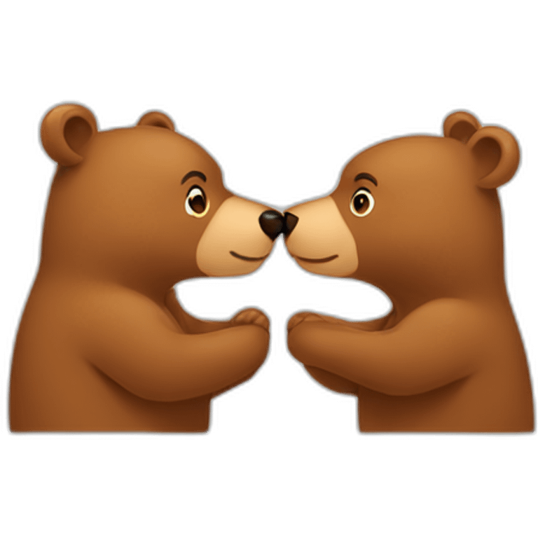 Female bear and male bear kissing, face only, with hearts above them emoji