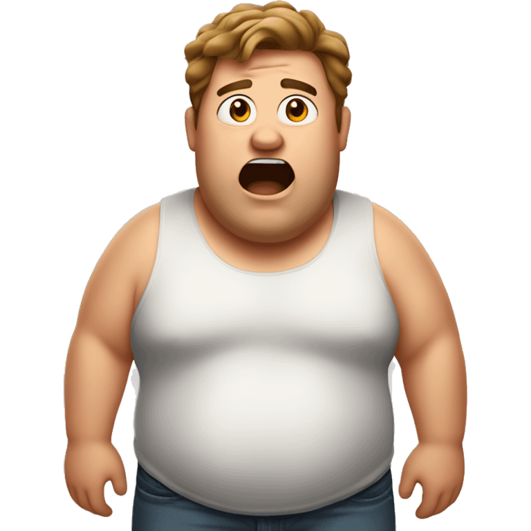 Surprised fat guy with shirt off brown hair emoji