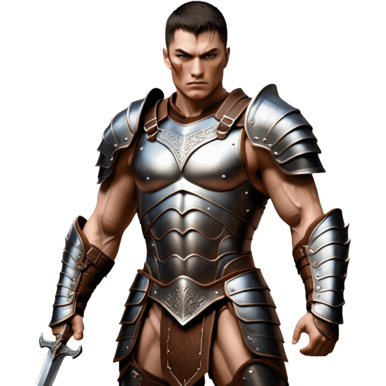 Cinematic Realistic WoW Human Warrior Portrait, captured in a dynamic, battle-ready stance, muscles defined beneath intricately detailed steel armor accented with rich leather. His chiseled visage and determined gaze are rendered with lifelike texture and dynamic natural lighting, high shine, evoking the fierce, relentless spirit of a human warrior in the midst of combat. emoji