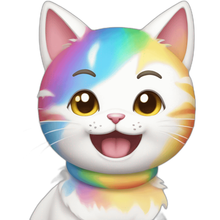 Happy rainbow cat in manga style emoji