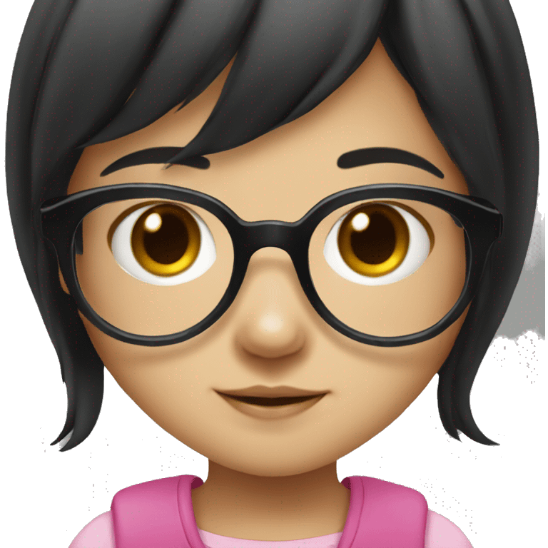 cute little girl, asian, black hair, glasses emoji