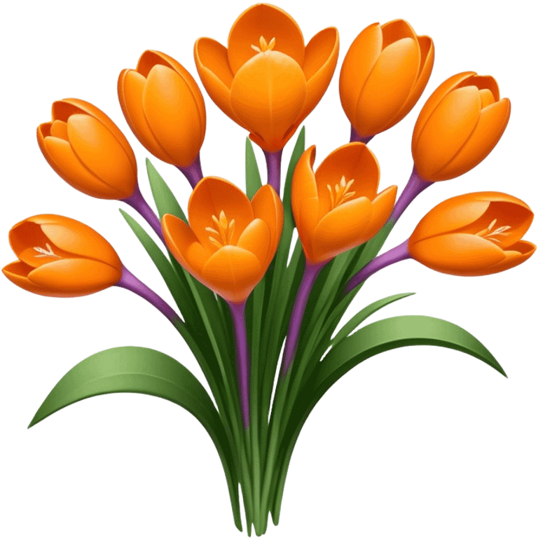 luxuriant, bouquet Crocus Orange, stem, leaf emoji