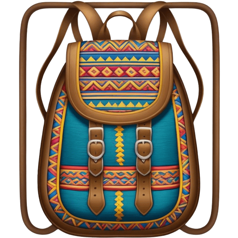 Cinematic Realistic image of a traditional Colombian mochila, rendered with detailed woven textures and vibrant patterns, set against a rustic backdrop with soft, cultural lighting emoji