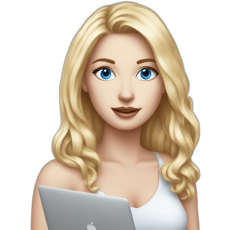 beautiful white woman with blue eyes and MacBook realistic drawing emoji