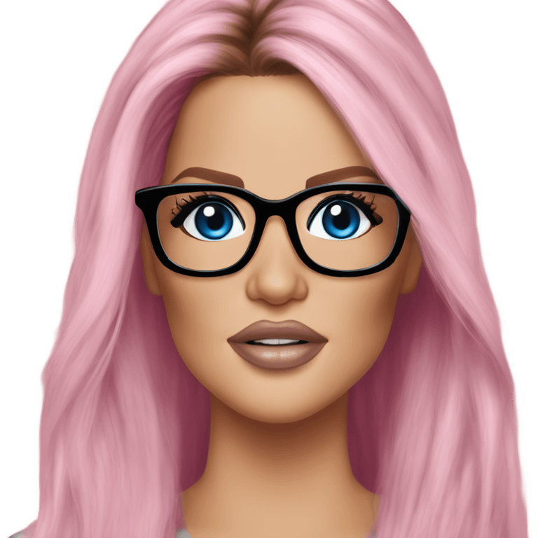 Photo Realistic khloe kardashian stylish pink hair BLUE eyes and glasses rock chick emoji