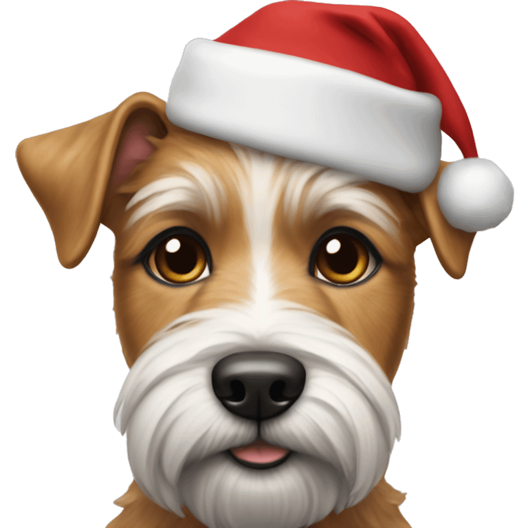 Realistic airdale terrier with a christmas hat emoji