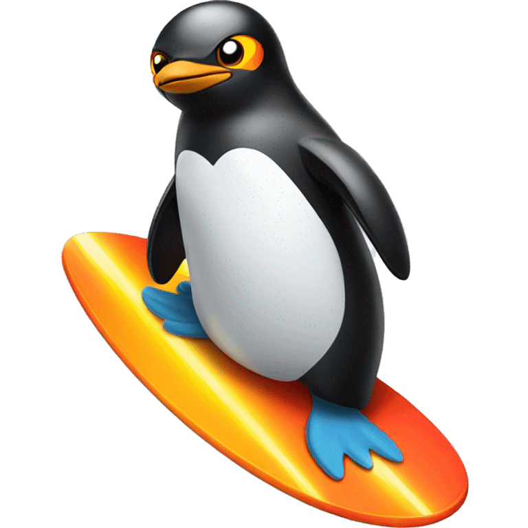 Penguin on flaming surfboard emoji