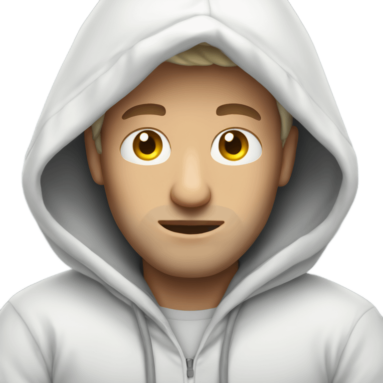 White Man in bed wearing hoodie who is very tired emoji