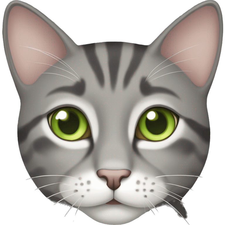 Tabby gray cat with white mouth and white nose and light green eyes emoji