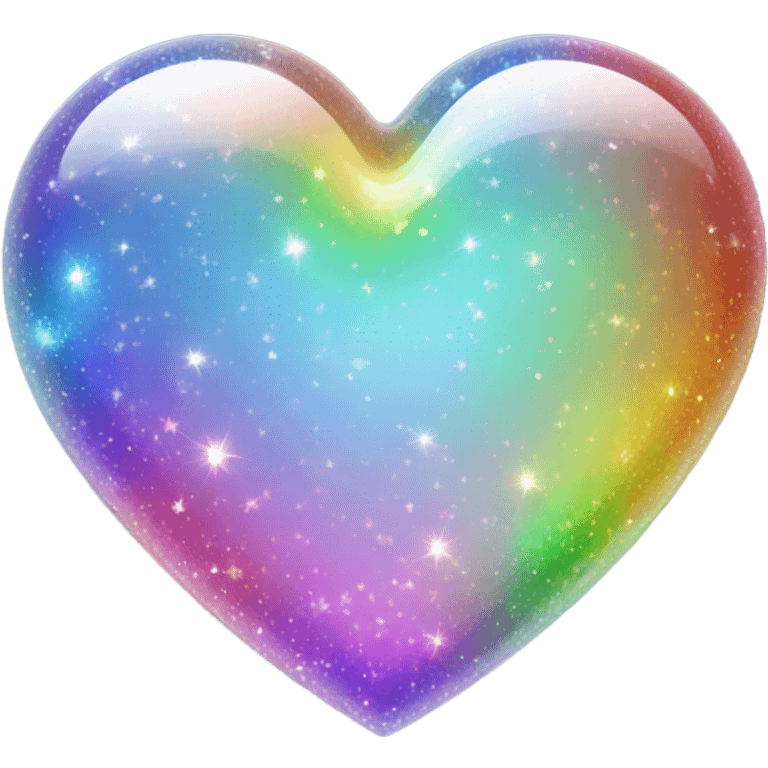 A transparent glass, rainbow colored sparkle heart emoji