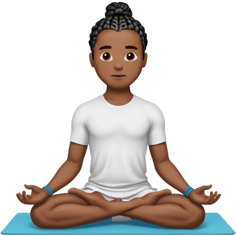 black man with black box braids parted in the middle doing yoga emoji