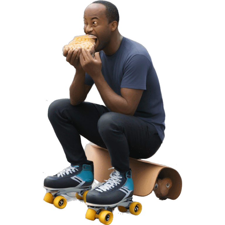 Man eatting loads of food on quad skates emoji