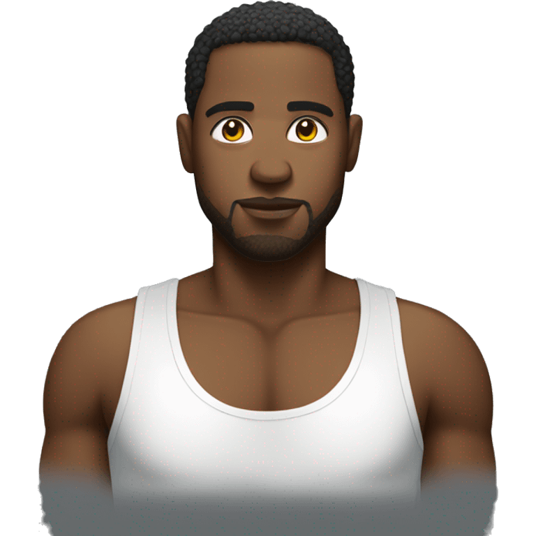 black man wearing white tank top, wet emoji