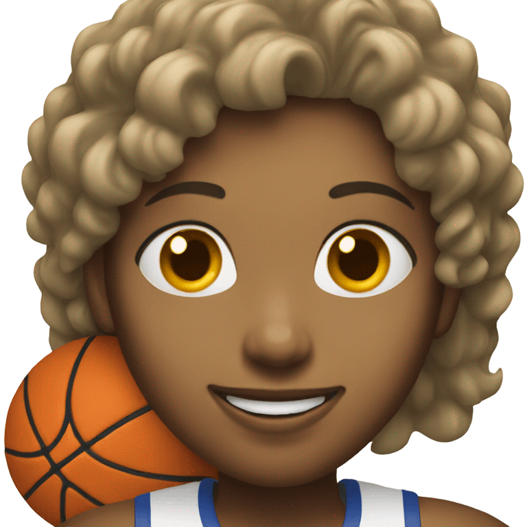 smiling female with basketball emoji