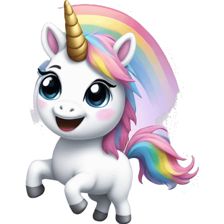 Cute fluffy unicorn dancing on Rainbow  emoji