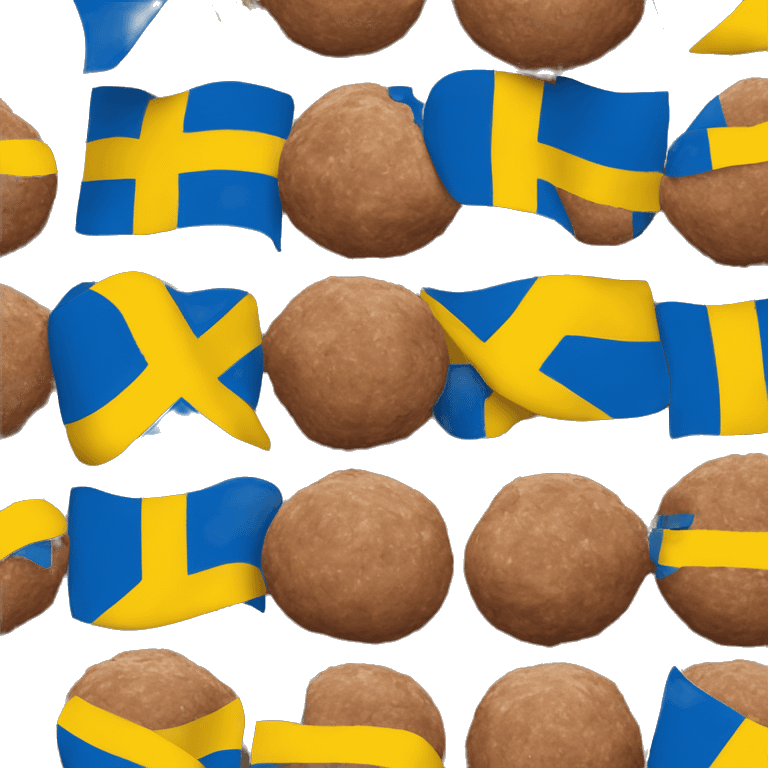 "Create an emoji of a meatball covered by the Swedish flag, clearly showing both the meatball and the blue and yellow flag." emoji