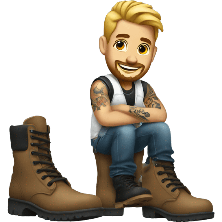 male tattoo artist with boots emoji