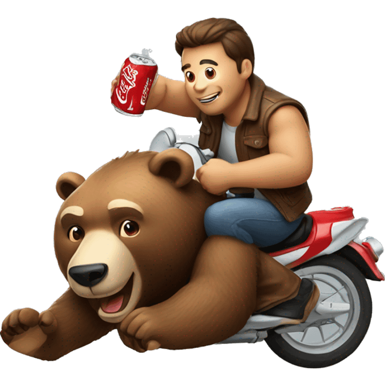 A man drinking coca cola and riding on a bear emoji