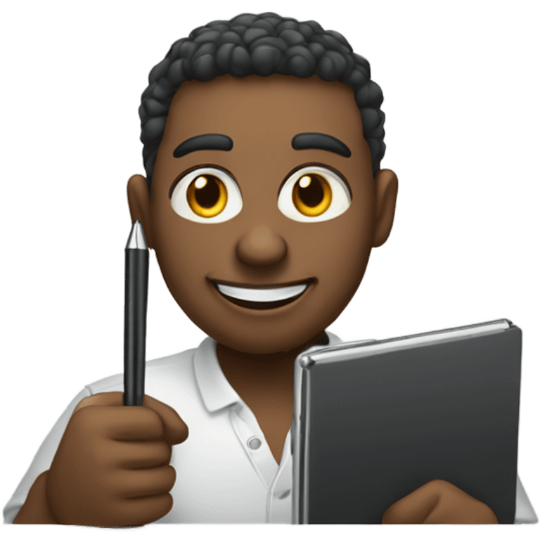 Emoji of an artist holding a graphic tablet with a stylus, smiling confidently emoji