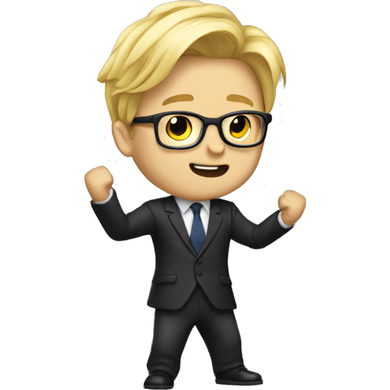 Nerdy boy with blonde hair dancing in a suit emoji