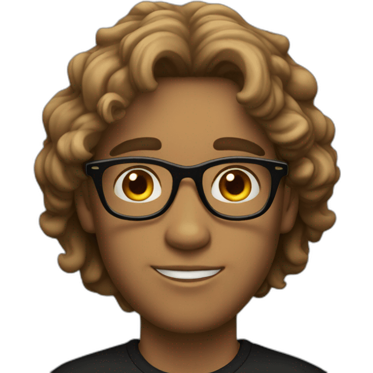 Light Brown guy, wavy hair, no facial hair, round glasses, black t shirt emoji